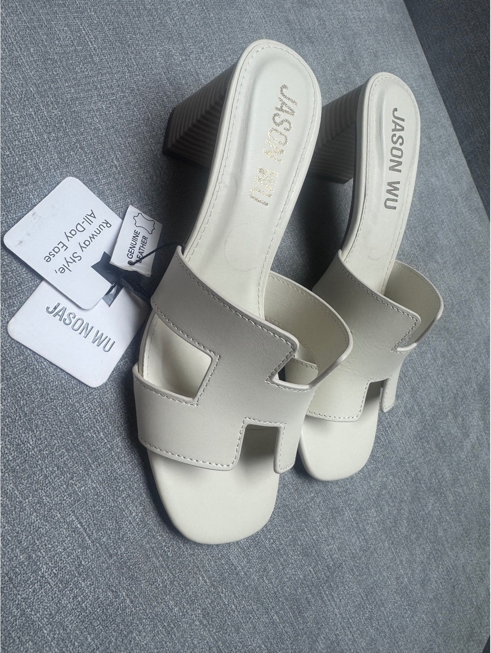 Jason Wu Ivory Leather H Slide Block Heel Sandals Size 8.5 NWT